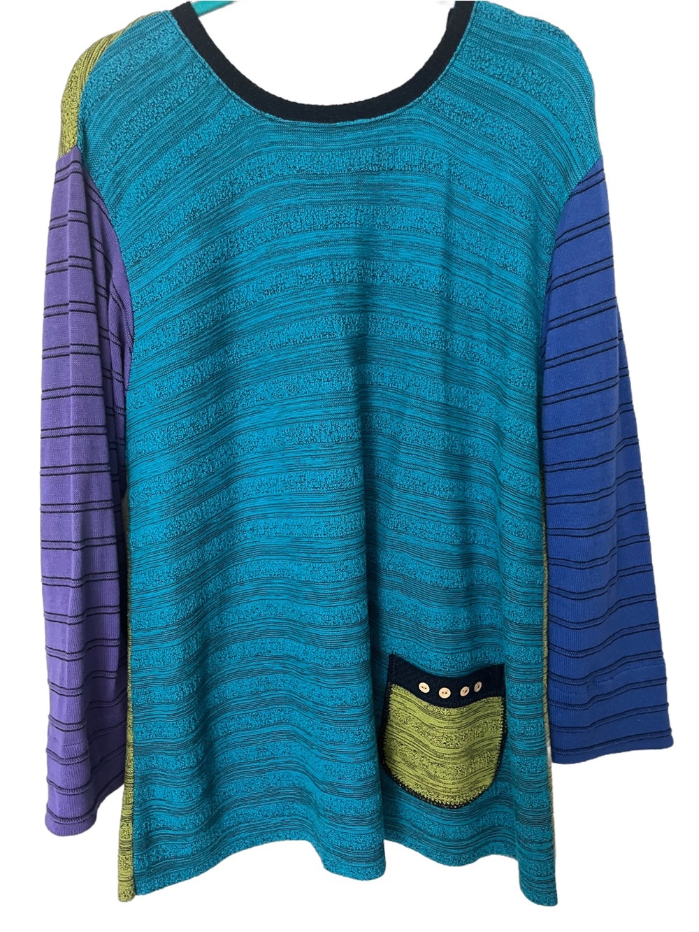 Women’s Teal Multi-Color Knit Sweater with Pocket